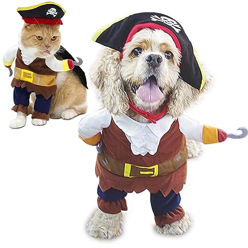 Hunde-Halloween-Kostüm, Fluch der Karibik, lustig, Cosplay-Party-Kleidung für kleine mittelgroße Hunde, Katzen, Welpen, coole Kleidung mit Hut, für Halloween-Zubehör (groß) von Tealots