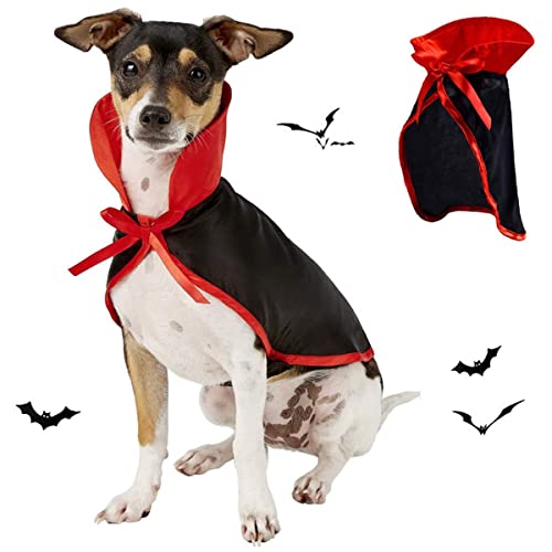 Hunde-Halloween-Vampirumhang-Kostüm, Haustier-coole Hexenkostüme Umhang, Welpen-lustige Cosplay-Bekleidung Kleidung für kleine, mittelgroße und große Hunde Katzen (Einheitsgröße, Rot) von Tealots