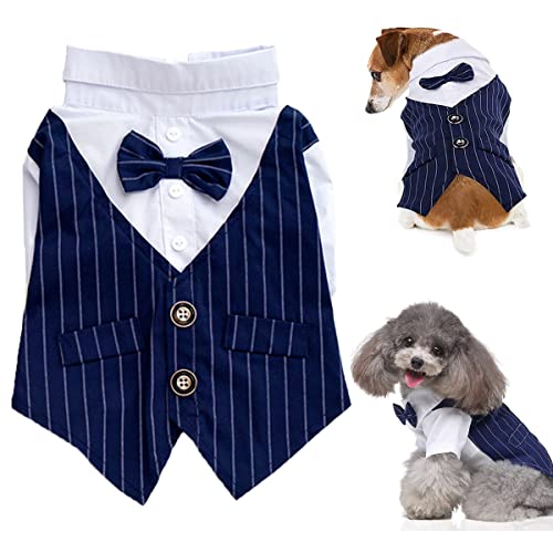 Hundeshirt Smoking Kleidung, Anzug Fliege Kostüme, Hunde formelle Kleidung Outfit mit Krawatte, Party Cosplay (Medium, Blau) von Tealots