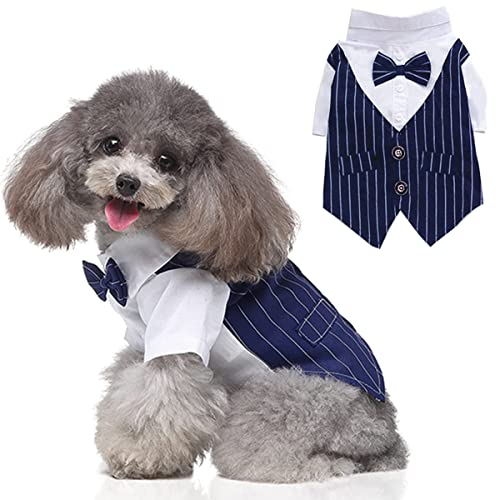 Hundeshirt Smoking Kleidung, Anzug Fliege Kostüme, Hunde formelle Kleidung Outfit mit Krawatte, Party Cosplay (X-Large, Blau) von Tealots