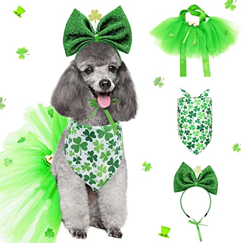 St. Patrick's Day Hundekostüm, Welpenklee, Fliege, Stirnband, grünes Kleid, Rock-Outfit, Haustier-Kleeblatt, irisches Bandana, dreieckiges Lätzchen, Katzen, verkleiden sich (Kleeblatt-Stirnband) von Tealots