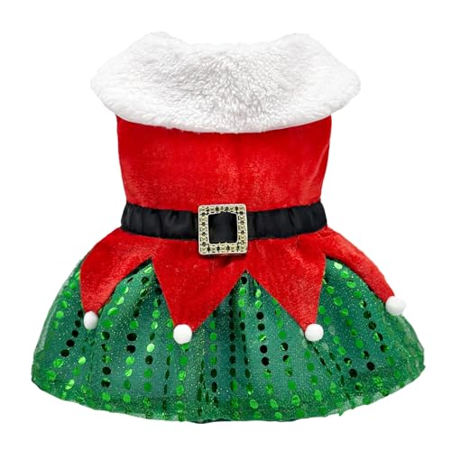 Weihnachtskleid für Hunde, niedlicher Rock, Haustier-Weihnachtskostüm, Weihnachtsmann, glitzernde Pailletten, Kleidung, Welpen, Weihnachten, Urlaub, Cosplay, Bekleidung, Outfit, Winter, Kitty, rote von Tealots