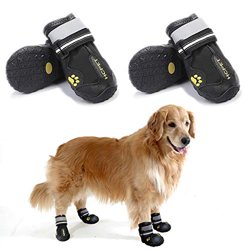 Teamoo Hundeschuhe/Hundeschuhe, wasserdicht, Regen-/Schneeschuhe, mit robuster Anti-Rutsch-Sohle, für mittelgroße/große Hunde drinnen und draußen, robuste Hundepfoten, mit verstellbaren reflektierenden Riemen, 4 Stück von Teamoo