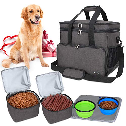Teamoy Reisetasche für Hundeausrüstung, Hundetasche für die Mitnahme von Tiernahrung, Leckereien, Spielzeug und andere wichtige Dinge, ideal für Reisen, Camping oder Tagesausflüge (Groß, schwarz) von Teamoy
