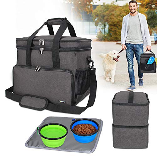 Teamoy Reisetasche für Hundeausrüstung, Hundetasche für die Mitnahme von Tiernahrung, Leckereien, Spielzeug und andere wichtige Dinge, ideal für Reisen, Camping oder Tagesausflüge (Groß, schwarz) von Teamoy