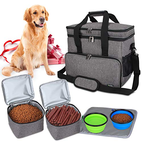 Teamoy Reisetasche für Hundeausrüstung, Hundetasche für die Mitnahme von Tiernahrung, Leckereien, Spielzeug und andere wichtige Dinge, ideal für Reisen, Camping oder Tagesausflüge (Groß, grau) von Teamoy