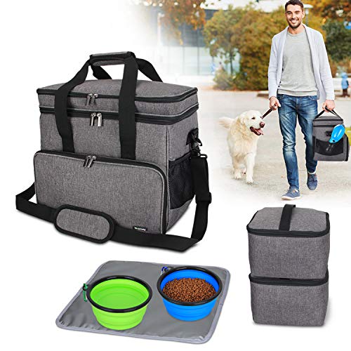 Teamoy Reisetasche für Hundeausrüstung, Hundetasche für die Mitnahme von Tiernahrung, Leckereien, Spielzeug und andere wichtige Dinge, ideal für Reisen, Camping oder Tagesausflüge (Groß, grau) von Teamoy