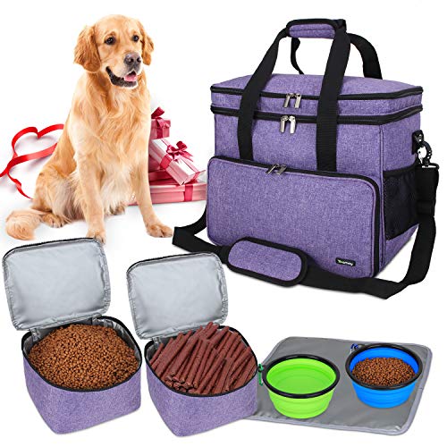 Teamoy Reisetasche für Hundeausrüstung, Hundetasche für die Mitnahme von Tiernahrung, Leckereien, Spielzeug und andere wichtige Dinge, ideal für Reisen, Camping oder Tagesausflüge (Groß, lila) von Teamoy