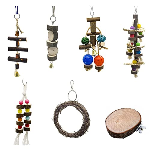 Tebinzi Hangings Bell Vogelspielzeug, Naturholz-Sitzstangen für Vögel | Holz-Papageien-Spielzeug-Zubehör für kleine und mittelgroße Sittiche, Papageien von Tebinzi