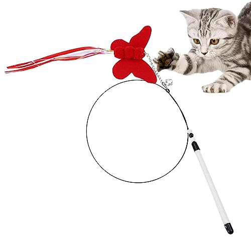Tebinzi Katzenspielzeug Teaser Zauberstab - Schmetterling Katze interaktives Spielzeug - Flexibler Stahldraht Kätzchen Angelrute mit Glocke für Spaß gelangweilt Indoor Katzen jagen und trainieren von Tebinzi