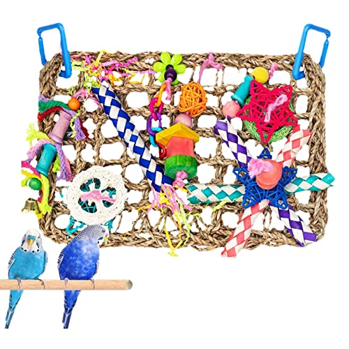 Vogel-Kletterspielzeug – Papageien-Schaukelspielzeug, Vogelseil, Kletternetz, Vogelspielzeug für Sittiche mit buntem Kauspielzeug, Seegras für Papageien, Sittiche, Kakadus, Wellensittiche, Tebinzi Vogel-Kletterspielzeug – Papageien-Schaukelspielzeug, Vogelseil, Kletternetz, Vogelspielzeug für Sittiche mit buntem Kauspielzeug, Seegras für Papageien, Sittiche, Kakadus, Wellensittiche, Tebinzi von Tebinzi