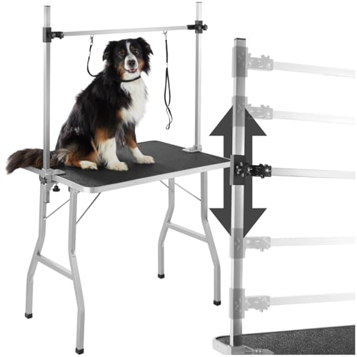 tectake® Haustier Trimmtisch, Frisiertisch Hund und Katze, Pflegetisch, Hundefriseur Zubehör, Dog Grooming, mit Galgen, Groomer Tisch klappbar, Schertisch Hund gummiert und Kratzfest von tectake
