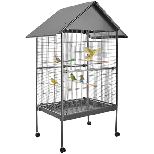 tectake® Vogelkäfig groß, Papageienkäfig mit Sandschublade, Voliere auf Rollen, Birdcage mit 4 Sitzstangen, Vogelvoliere mit Rollen, 85 x 60 x 168 cm, Nymphensittich Käfig, Vogelkäfig Wellensittich von tectake