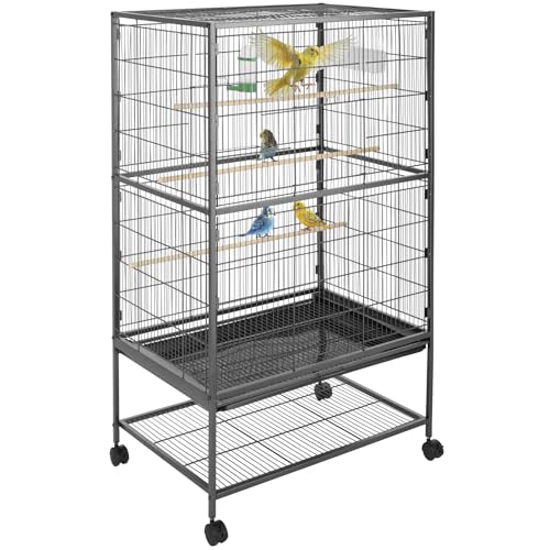 tectake® Vogelkäfig groß, Papageienkäfig mit Sandschublade, Voliere auf Rollen, Birdcage mit 4 Sitzstangen, Vogelvoliere mit Rollen, 54 x 54 x 146 cm, Nymphensittich Käfig, Vogelkäfig Wellensittich von tectake