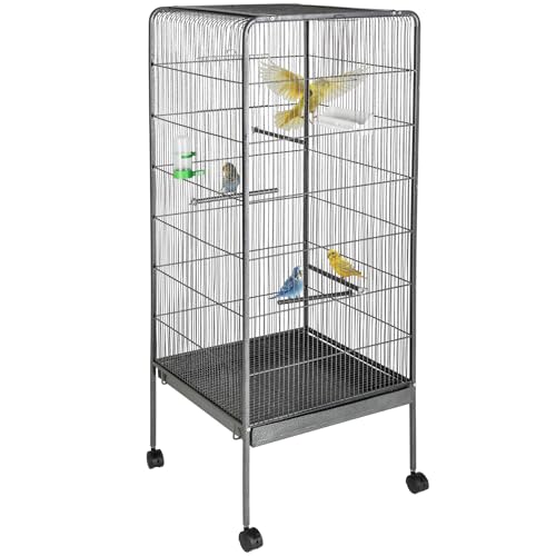 tectake 401004 Vogelkäfig mit 4 Sitzstangen und Sandschublade, Vogelvoliere mit Rollen, 54 x 54 x 146 cm von tectake