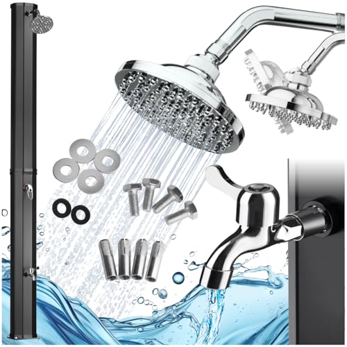 tectake® Solardusche 35 Liter, Gartendusche mit Regenduschkopf und Wasserhahn, warmes Wasser für Garten, als Campingdusche, Pooldusche mit Gartenschlauch-Anschluss, solar Shower Aussendusche - schwarz von tectake