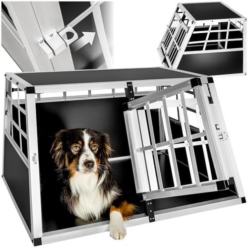 tectake® Hundebox Auto oder Hundebox für Zuhause. Aluminium Doppel Hundetransportbox, leicht und stabil, Auto Kofferraum Transportbox für bis zu 2 Hunde - 89 x 69 x 50 cm von tectake