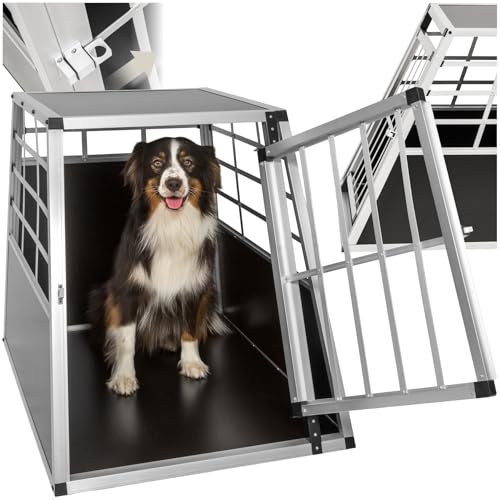 tectake® Hundebox Auto oder Hundebox für Zuhause, Aluminium Hundetransportbox, leicht und stabil, Auto Kofferraum Transportbox für Hunde - 65 x 90 x 69,5cm (Single Groß) von tectake