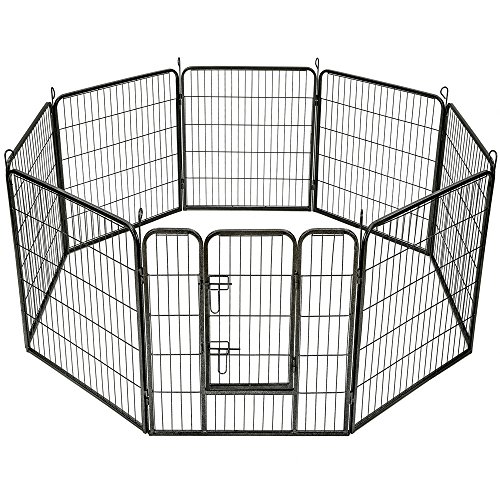 tectake Welpenauslauf 80 cm hoch, 8 Gitter, Welpenlaufstall, Freigehege, Tierlaufstall faltbar, Freilaufgehege, Hundelaufstall mit Tür, für Hunde, Katzen, Hasen, Meerschweinchen, Kleintiere - schwarz von tectake