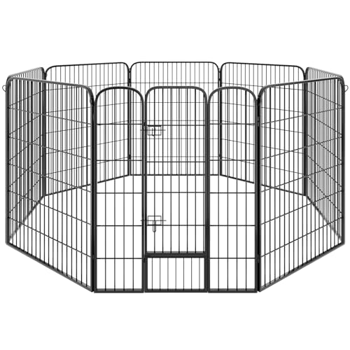 tectake Welpenauslauf 100 cm hoch, 8 Gitter, Welpenlaufstall, Freigehege, Tierlaufstall faltbar, Freilaufgehege, Hundelaufstall mit Tür, für Hunde, Katzen, Hasen, Meerschweinchen, Kleintiere -schwarz von tectake