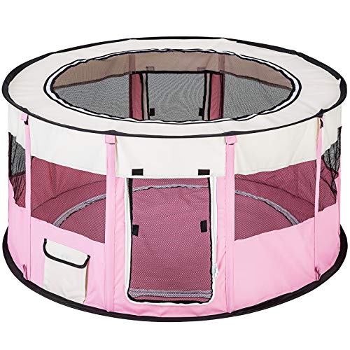 TecTake Welpenlaufstall Tierlaufstall faltbar mit abnehmbarem Boden für Kleintiere wie Hunde, Hasen, Katzen - Diverse Farben - (Pink | Nr. 402437) von tectake