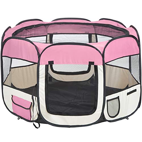 tectake® Welpenlaufstall, Tierlaufstall, Wurfkiste für Hund, Katze, Kaninchen, Auslauf, Gehege für Wohnung oder Camping - Hundezaun, Hundegitter, Auslaufgehege, Kleintiergehege - rosa von tectake