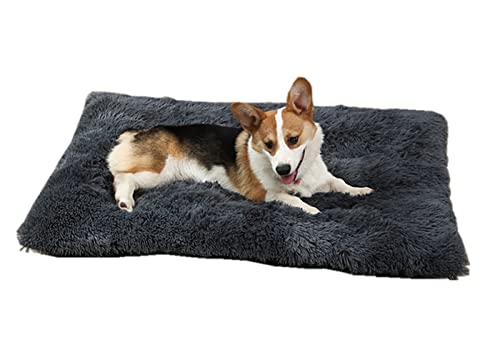 Tecageaon Hundebett-Matte, Haustierbett-Matte, weicher Plüsch, waschbar, Hundekäfigbett, Anti-Angst, bequemes Hundekissen (M-80 x 55 cm), Grau von Tecageaon