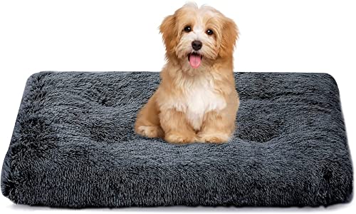 Tecageaon Hundebett-Matte, Haustierbett, weicher Plüsch, waschbar, Hundekäfigbett, Anti-Angst, bequemes Hundekissen (S-65 x 50 cm), Grau von Tecageaon