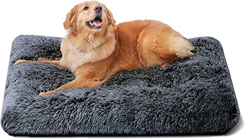 Tecageaon Hundebett-Matte, Haustierbett, weicher Plüsch, waschbar, Hundekäfigbett, Anti-Angst, bequemes Hundekissen (L-95 x 65 cm), Grau von Tecageaon