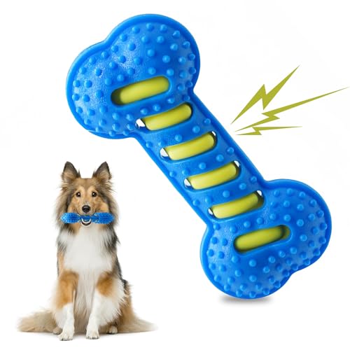 Hundespielzeug, unzerstörbar, quietschend, langlebig, Kauspielzeug in Knochenform, Spielzeug für kleine, mittelgroße und große Hunde, um sie zu beschäftigen, Langeweile zu reduzieren, Zahnreinigung von Techchii