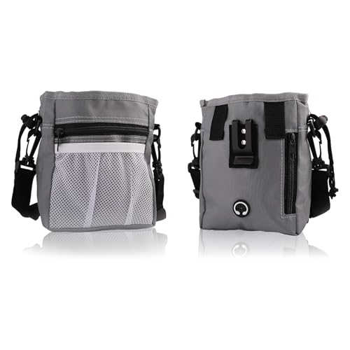 Techchii Leckerli-Tasche für Hunde, 3 Tragevarianten, tragbare Leckerli-Taschen für Hundetraining mit verstellbarem Taillen- und Schultergurt, mehrere Taschen (Grau) von Techchii