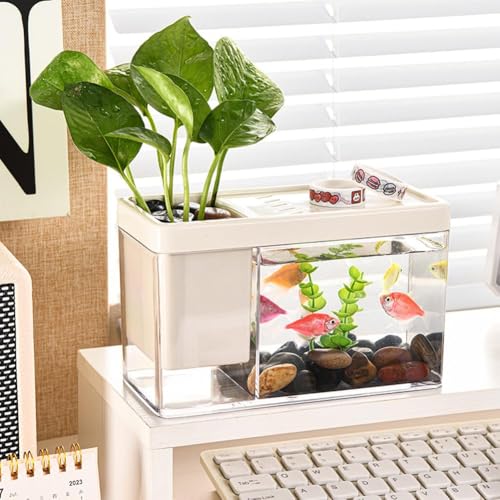 Kleines Aquarium, Schreibtisch Aquarium Mit Stifthalter, Transparentes Kleines Betta-Fischbecken, Komplettset Für Schildkröten, Reptilien, Garnelen, Moos von Techigher