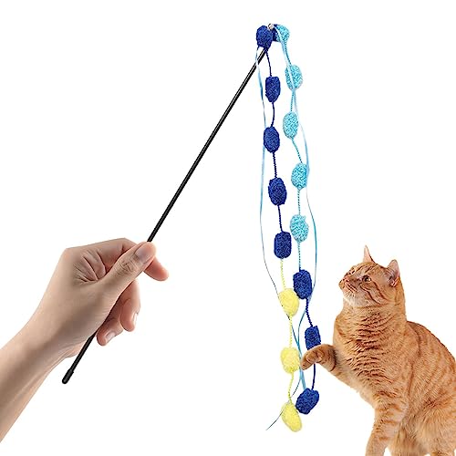 Tedious Katzen-Teaser-Stick,Buntes Katzen-Angelspielzeug mit Quaste und Glocke | Katzenstockspielzeug für Hauskatzen, Kätzchen, Katzenschnurspielzeug, Angelrute, Katzenspielzeug für gelangweilte von Tedious