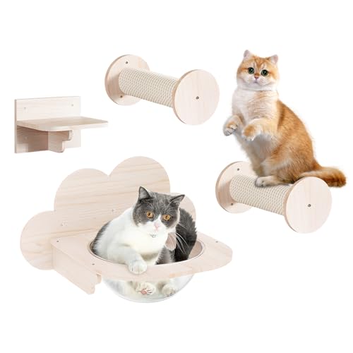 Teeloray Katzen Kletterwand Set, Katzen Wandregale, 4 Pcs Katzenwandmöbel Set mit 1 Katzenbett, 1 Katzen Plattform und 2 Katzentreppe für Katzen zum Spielen und Schlafen Teeloray Katzen Kletterwand Set, Katzen Wandregale, 4 Pcs Katzenwandmöbel Set mit 1 Katzenbett, 1 Katzen Plattform und 2 Katzentreppe für Katzen zum Spielen und Schlafen von Teeloray