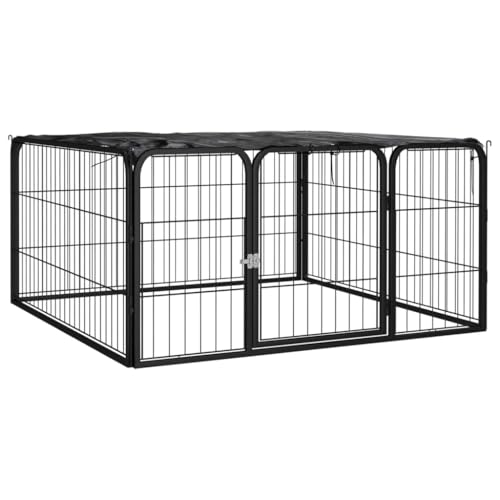 4-TLG. Hundelaufstall Schwarz für Welpen & Hunde, 100x100x50cm Outdoor Welpenzwinger mit Dach, Robuster Hundekäfig aus pulverbeschichtetem Stahl, Einfacher Aufbau von Teenpull