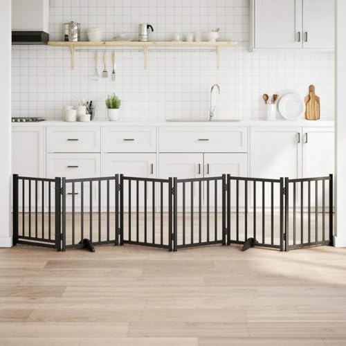6-TLG. Hundegitter mit Tür, faltbar, Schwarz, 300 cm, aus massivem Tannenholz, ideal für kleine bis mittelgroße Hunde, freistehend, sicher, für Zuhause von Teenpull
