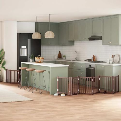 9-TLG. Hundetor für kleine & mittelgroße Hunde, faltbar, 450 cm, Pappelholz Braun, freistehend, mit Tür & Stützbeinen 9-TLG. Hundetor für kleine & mittelgroße Hunde, faltbar, 450 cm, Pappelholz Braun, freistehend, mit Tür & Stützbeinen von Teenpull