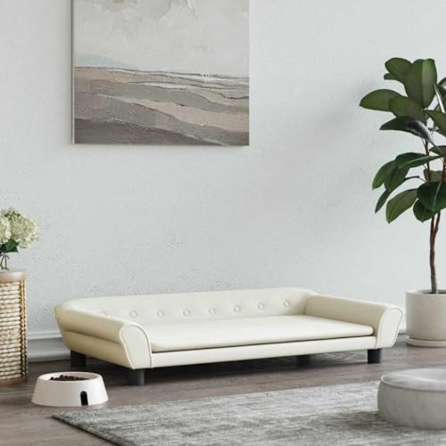 Teenpull Hundebett für Kleine Hunde, Creme Samt Sofa, Weich Gemütlich, Waschbar, Robustes Kiefernholz Bett, Haustier Indoor Schlafkissen 100x50x21cm von Teenpull