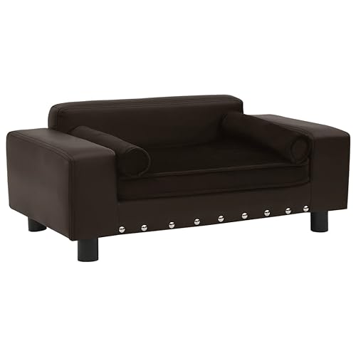 Hundesofa für kleine Hunde, Katzen, Welpen, Braun, 81x43x31 cm, Plüsch & Kunstleder, waschbar, gemütlich, langlebig, Indoor-Gebrauch von Teenpull