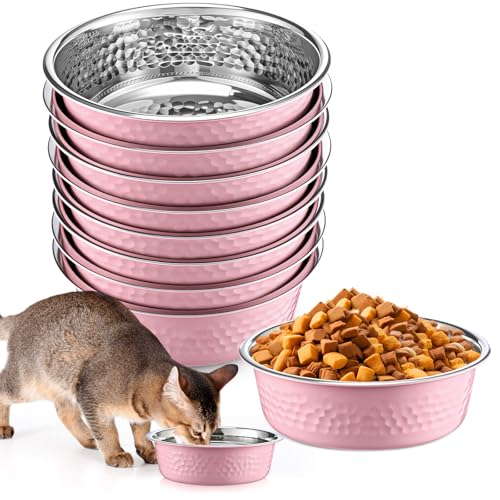 Teenyyou Hundenäpfe aus gehämmertem Edelstahl, robust, weniger gleitend, tiefes Metall, für Haustiere, Hunde, Katzen, leicht zu reinigen, 473 ml, 14 cm Durchmesser, 8 Stück von Teenyyou