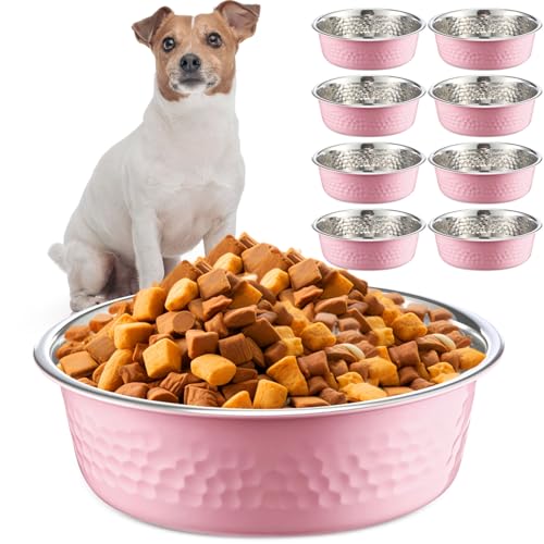 Teenyyou Hundenäpfe aus gehämmertem Edelstahl, robust, weniger gleitend, tiefes Metall, für Haustiere, Hunde, Katzen, leicht zu reinigen, Rosa, 900 ml, Durchmesser 17 cm, 8 Stück Teenyyou Hundenäpfe aus gehämmertem Edelstahl, robust, weniger gleitend, tiefes Metall, für Haustiere, Hunde, Katzen, leicht zu reinigen, Rosa, 900 ml, Durchmesser 17 cm, 8 Stück von Teenyyou