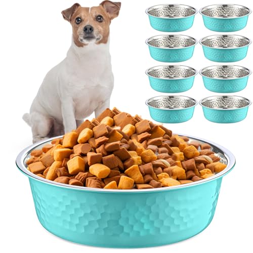 Teenyyou Hundenäpfe aus gehämmertem Edelstahl, robust, weniger gleitend, tiefes Metall, für Haustiere, Hunde, Katzen, leicht zu reinigen (Minzgrün, 900 ml, Durchmesser 6,9 cm) von Teenyyou