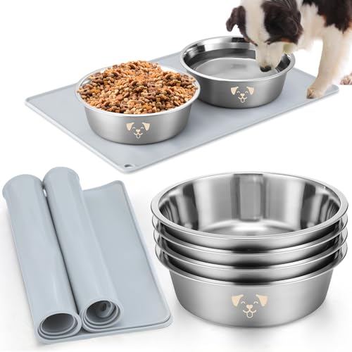 Teenyyou Hundenapf aus Edelstahl, mit großer Silikonmatte, Futter- und Wassernapf, mittelgroß, Edelstahl, weniger gleitend, leise, für Katzen und Hunde, 8 Tassen, 4 Stück Teenyyou Hundenapf aus Edelstahl, mit großer Silikonmatte, Futter- und Wassernapf, mittelgroß, Edelstahl, weniger gleitend, leise, für Katzen und Hunde, 8 Tassen, 4 Stück von Teenyyou