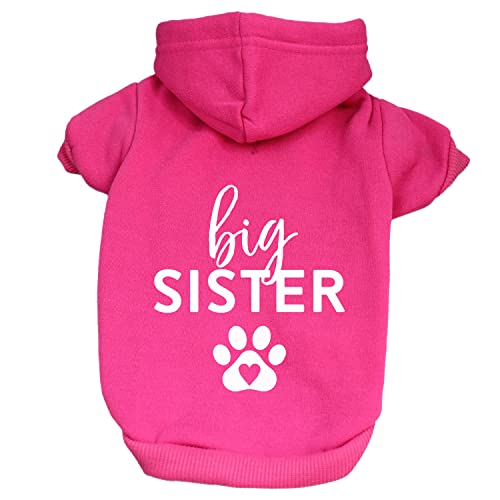 Big Sister Hunde-Kapuzenpullover mit Herz-Pfoten-Motiv, Fleece-Futter, Hot Pink von Tees & Tails