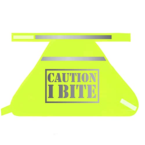 Caution I Bite Sicherheitsweste für Hunde, hohe Sichtbarkeit, Neongelb, reflektierend, für Nacht (Größe S-L) von Tees & Tails