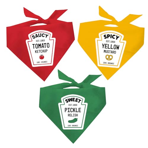 Cook Out Condiments (Ketchup, Senf & Relish) Halloween-Kostüm, Hundehalstuch, 3er-Pack (1156 Rot, 1157 Grün, 1161 Gold, OS) von Tees & Tails