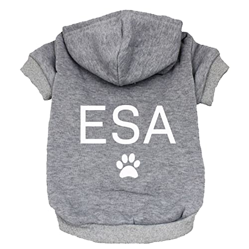 ESA (Emotional Support Animal) Pullover Fleece Gefüttert Hund Hoodie (Grau Kapuzen-Sweatshirt) von Tees & Tails