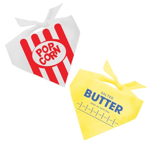 Film-Snack-Kostüm, 2er-Pack, Hundehalstuch, 100 % Baumwolle, hergestellt in den USA, Popcorn und Butter, lustiges Hundekostüm-Set, Filmabend, beste Freundin, Halloween, Weiß, Einheitsgröße (1379) von Tees & Tails