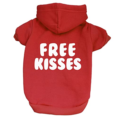Free Kisses Hunde-Kapuzenpullover mit Fleece-Futter, Sweatshirt mit Loch für die Leine (Rot, Größe L 727) von Tees & Tails