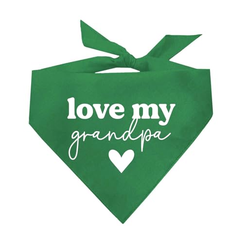 Hundehalstuch mit Aufschrift "Love My Grandpa", 100 % Baumwolle, verstellbares Dreieck, hergestellt in den USA, Vatertag, Opa, Valentinstag, Grün, Einheitsgröße (1341) von Tees & Tails